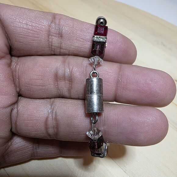 Sterling Silver 925 Beaded Ladies Bracelet 7 Inches Long Magnetic Clasp - Picture 3 of 7